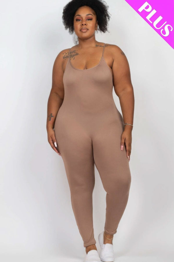 Plus Size Solid Bodycon Cami Jumpsuit - Fit Me For 20