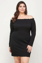 Plus Size, Solid Smocked Off Shoulder Dress - Fit Me For 20