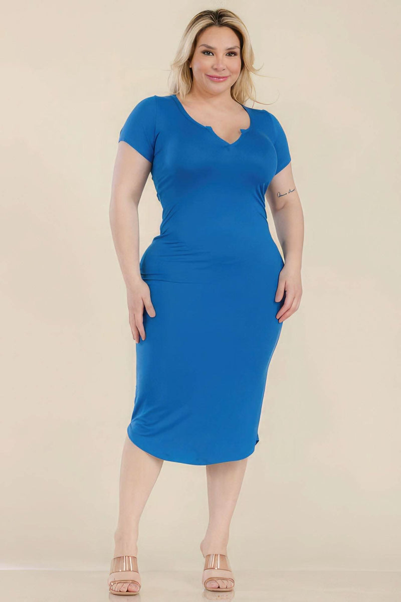 Plus Size Split Neck Bodycon Midi Dress - Fit Me For 20