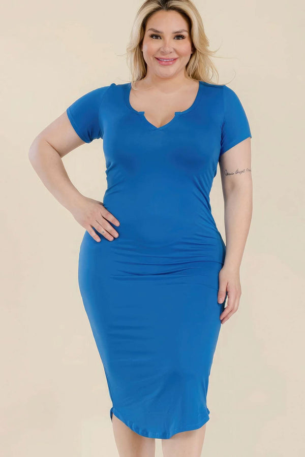 Plus Size Split Neck Bodycon Midi Dress - Fit Me For 20