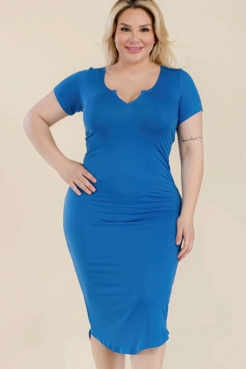 Plus Size Split Neck Bodycon Midi Dress - Fit Me For 20
