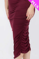 Plus Size Square Neck Ruched Bodycon Midi Dress - Fit Me For 20