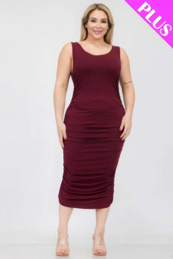 Plus Size Square Neck Ruched Bodycon Midi Dress - Fit Me For 20