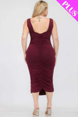 Plus Size Square Neck Ruched Bodycon Midi Dress - Fit Me For 20