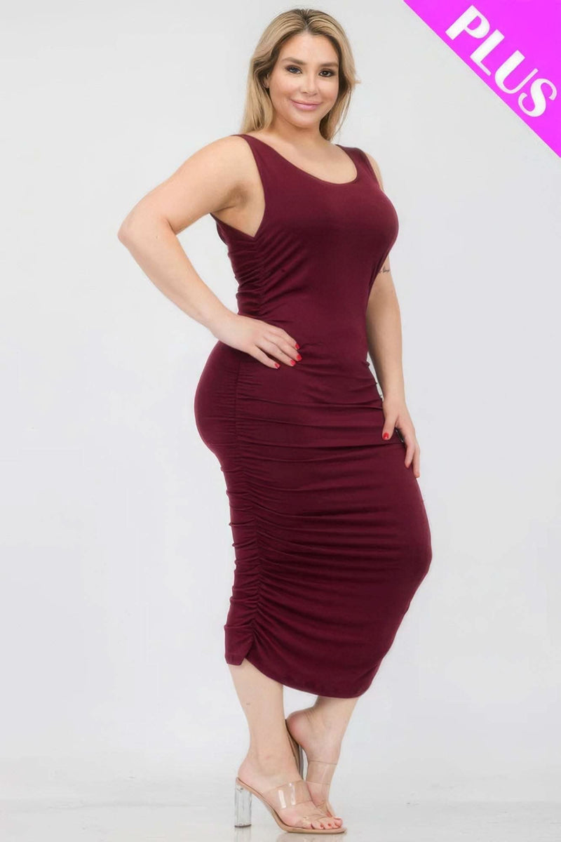 Plus Size Square Neck Ruched Bodycon Midi Dress - Fit Me For 20