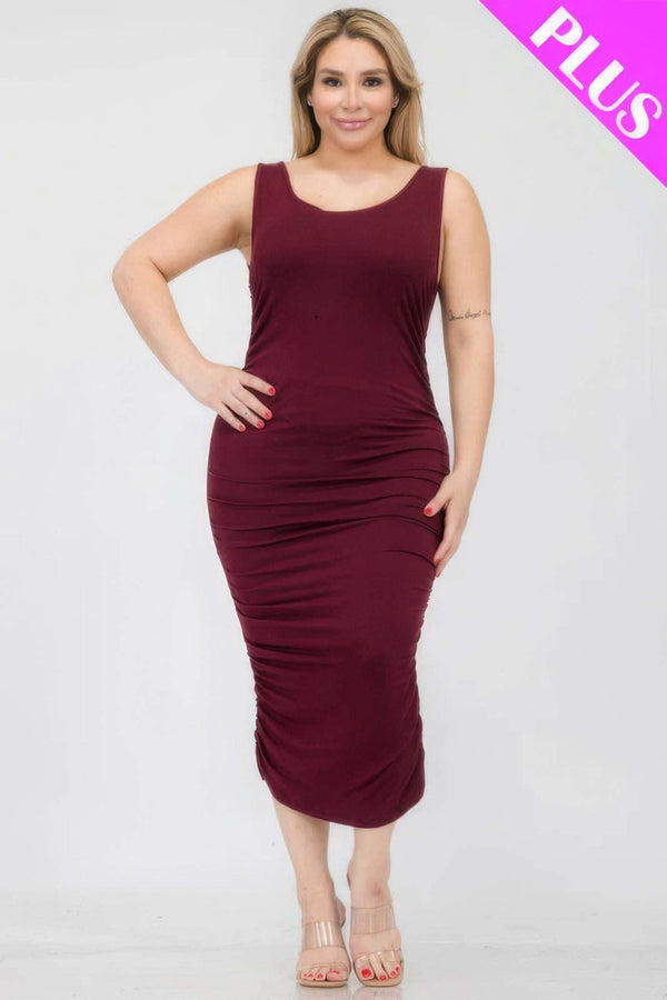 Plus Size Square Neck Ruched Bodycon Midi Dress - Fit Me For 20