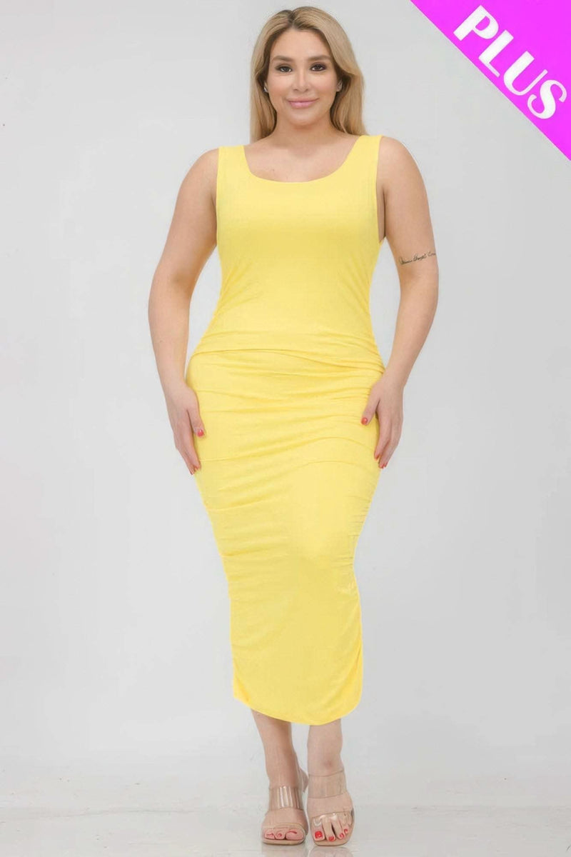 Plus Size Square Neck Ruched Bodycon Midi Dress - Fit Me For 20