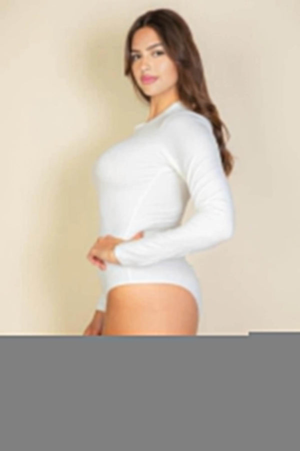 Plus solid long sleeve round neck bodysuit - Fit Me For 20