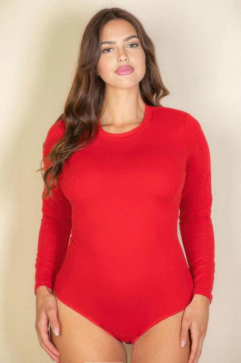 Plus solid long sleeve round neck bodysuit - Fit Me For 20