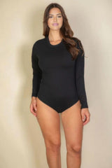 Plus solid long sleeve round neck bodysuit - Fit Me For 20