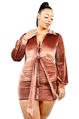 Plus Velvet Bishop Sleeve Mini Dress - Fit Me For 20