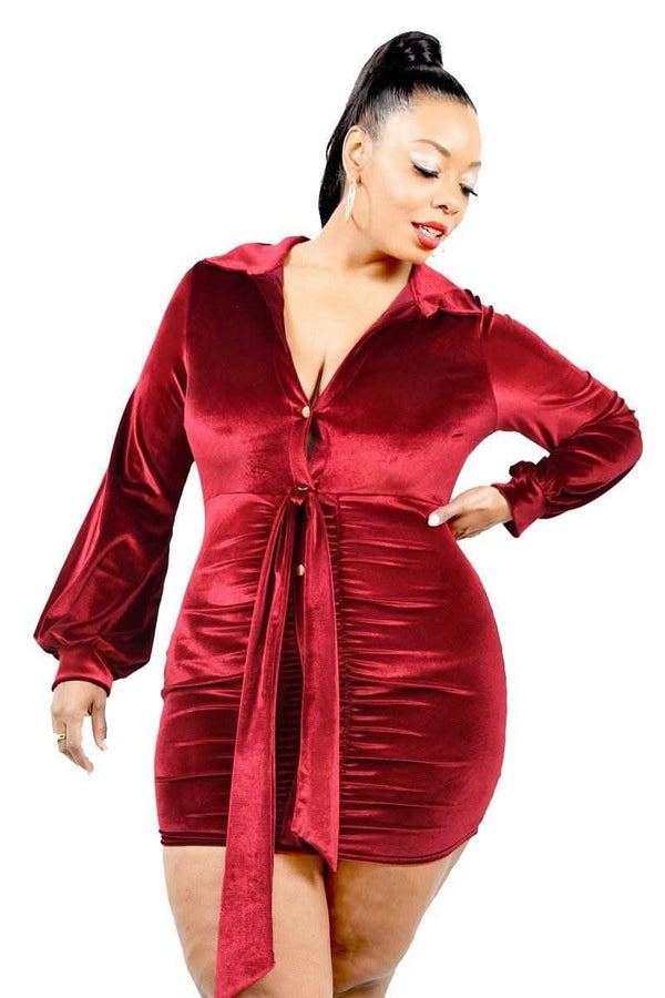 Plus Velvet Bishop Sleeve Mini Dress - Fit Me For 20