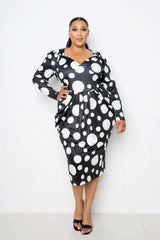 Polka Dot Drop Waist Ruched Midi Dress - Fit Me For 20