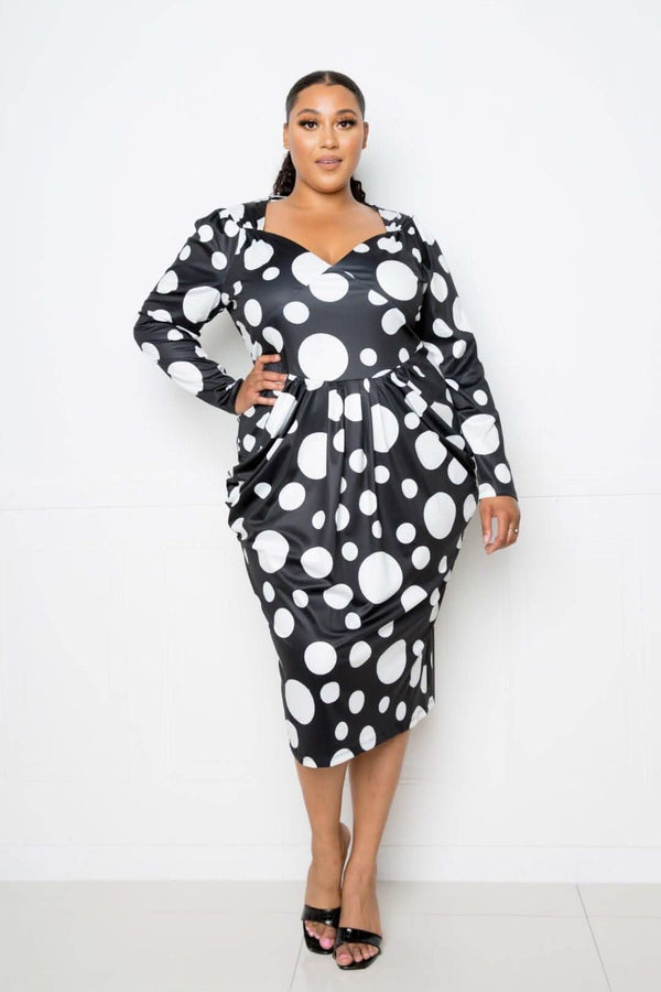 Polka Dot Drop Waist Ruched Midi Dress - Fit Me For 20