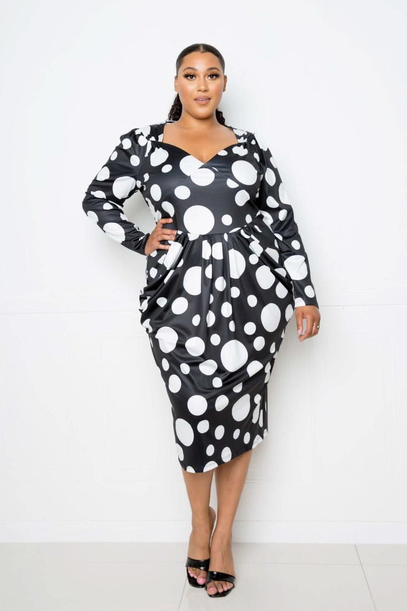 Polka Dot Drop Waist Ruched Midi Dress - Fit Me For 20