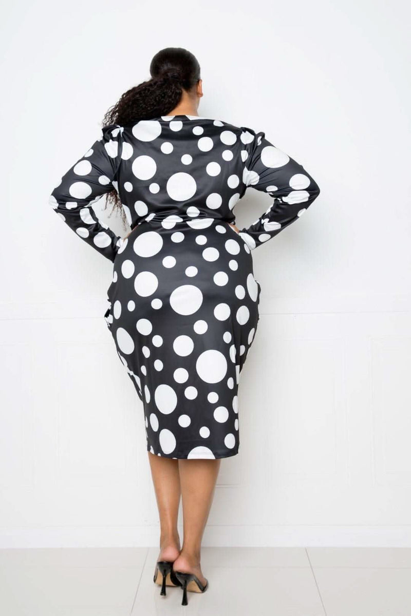 Polka Dot Drop Waist Ruched Midi Dress - Fit Me For 20