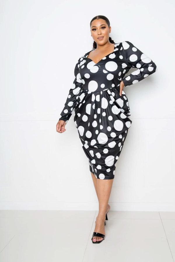 Polka Dot Drop Waist Ruched Midi Dress - Fit Me For 20