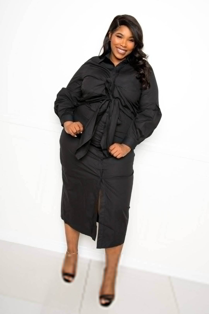 Poplin Tie Bow Shirt Dress - Fit Me For 20