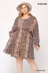 Print Mixed Dolman Sleeve Dress With Side Pockets - Fit Me For 20