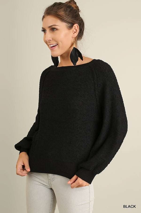 Puff Sleeve Boat Neck Sweater - Fit Me For 20