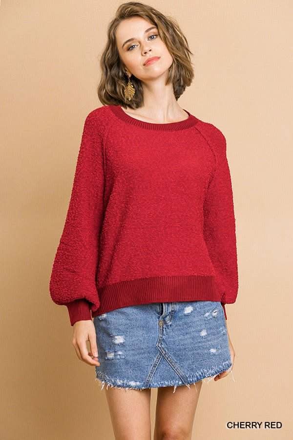 Puff Sleeve Boat Neck Sweater - Fit Me For 20