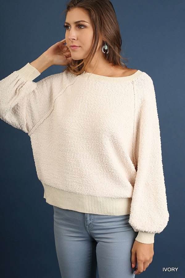 Puff Sleeve Boat Neck Sweater - Fit Me For 20