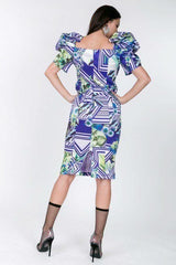 Puff Sleeve Bodycon Print Dress - Fit Me For 20