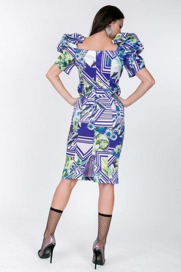 Puff Sleeve Bodycon Print Dress - Fit Me For 20