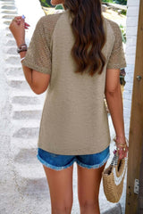 Pure Color Hollow Out Sleeve Round Neck T Shirt - Fit Me For 20