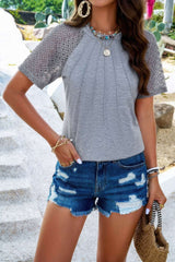 Pure Color Hollow Out Sleeve Round Neck T Shirt - Fit Me For 20