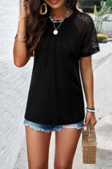 Pure Color Hollow Out Sleeve Round Neck T Shirt - Fit Me For 20