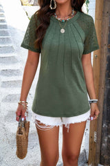 Pure Color Hollow Out Sleeve Round Neck T Shirt - Fit Me For 20