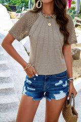 Pure Color Hollow Out Sleeve Round Neck T Shirt - Fit Me For 20