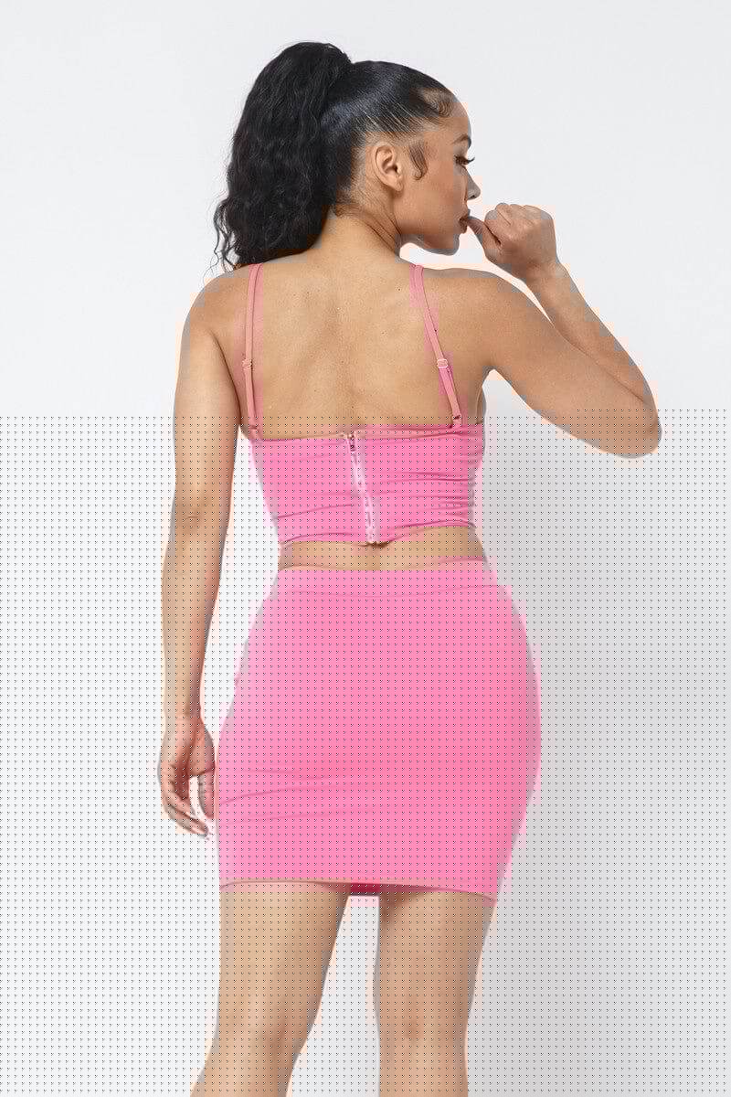 Rhinestone Detailed Strappy Cropped Top With Matching Rhinestone Pocket Detail Mini Skirt - Fit Me For 20