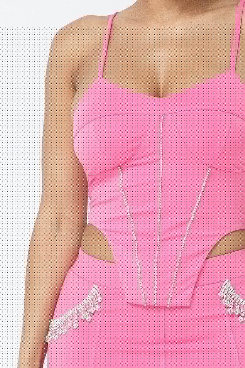 Rhinestone Detailed Strappy Cropped Top With Matching Rhinestone Pocket Detail Mini Skirt - Fit Me For 20