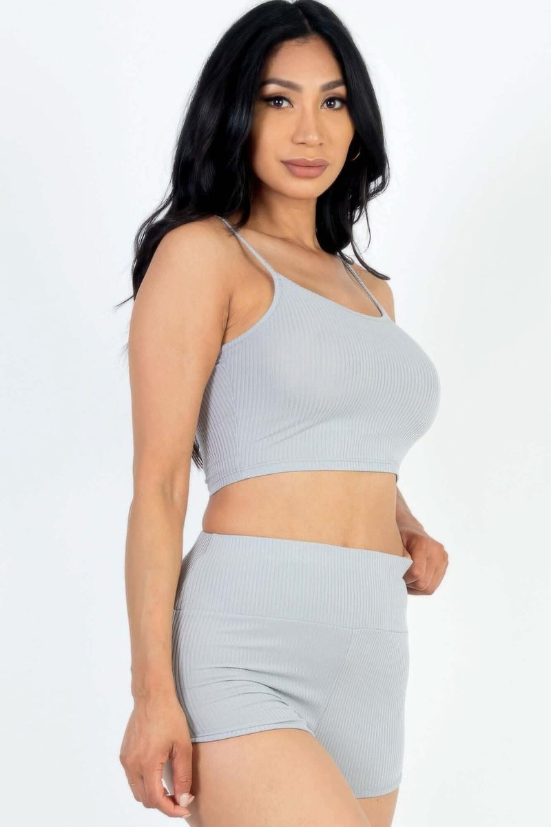 Ribbed Cami Crop Top & Ruched Shorts Set - Fit Me For 20