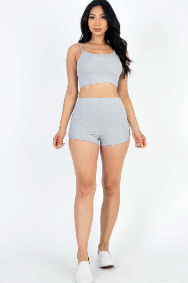 Ribbed Cami Crop Top & Ruched Shorts Set - Fit Me For 20