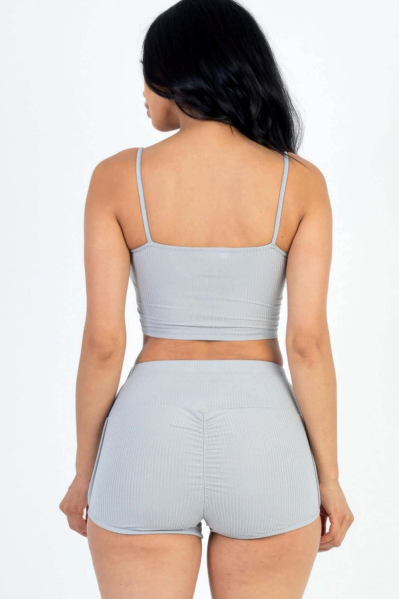 Ribbed Cami Crop Top & Ruched Shorts Set - Fit Me For 20