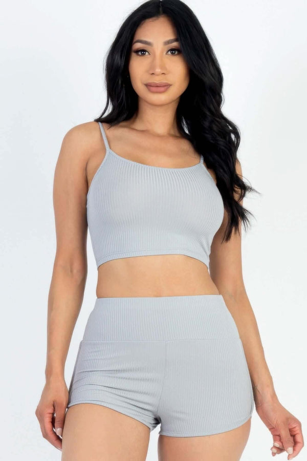 Ribbed Cami Crop Top & Ruched Shorts Set - Fit Me For 20