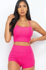Ribbed Cami Crop Top & Ruched Shorts Set - Fit Me For 20