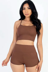 Ribbed Cami Crop Top & Ruched Shorts Set - Fit Me For 20