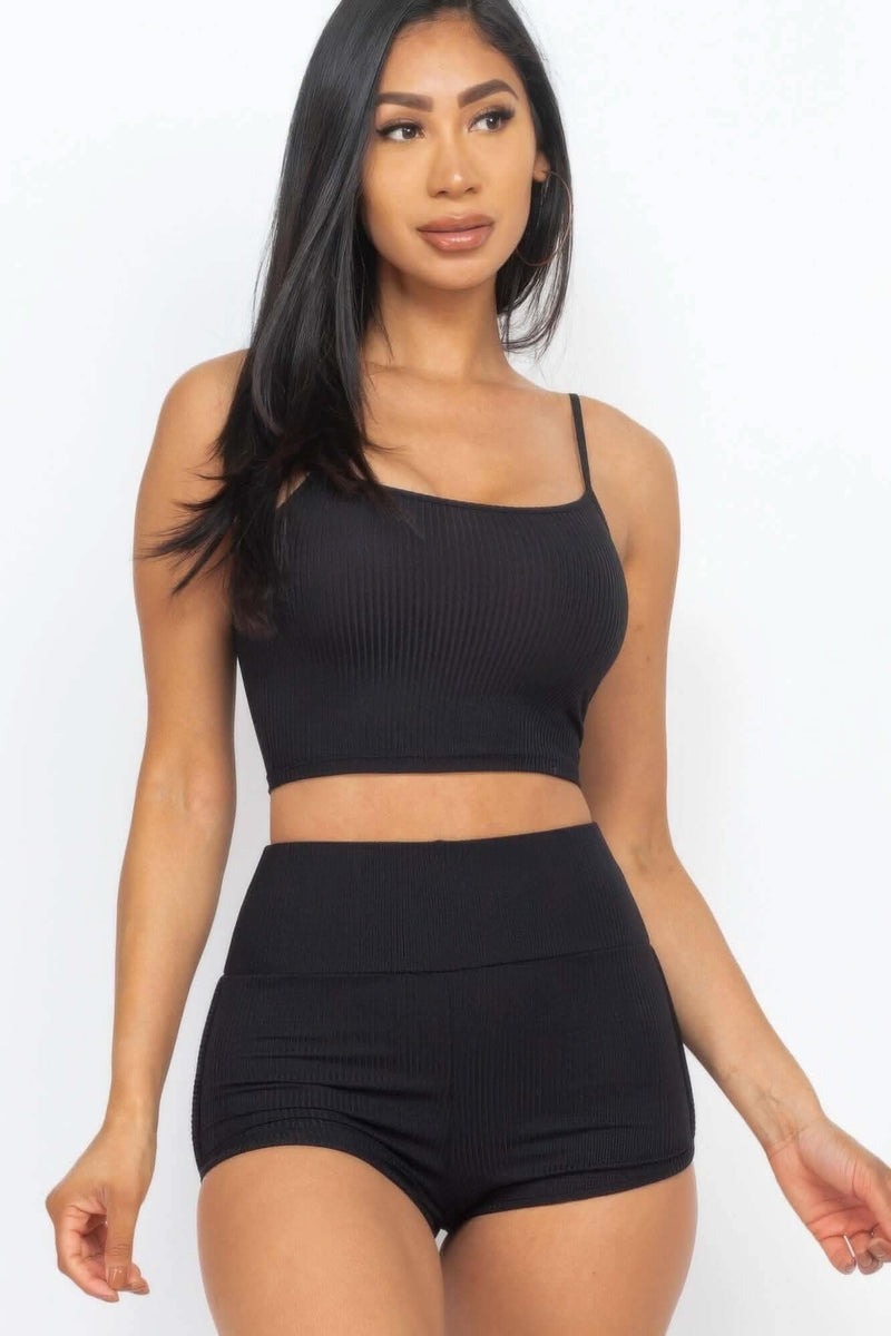 Ribbed Cami Crop Top & Ruched Shorts Set - Fit Me For 20