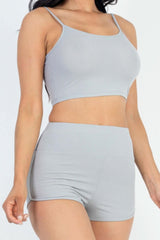 Ribbed Cami Crop Top & Ruched Shorts Set - Fit Me For 20