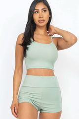 Ribbed Cami Crop Top & Ruched Shorts Set - Fit Me For 20