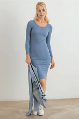 Ribbed Crew Neck Long Sleeve Mini Dress - Fit Me For 20