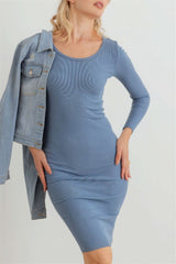 Ribbed Crew Neck Long Sleeve Mini Dress - Fit Me For 20