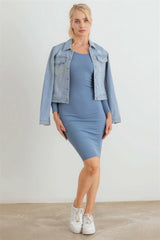 Ribbed Crew Neck Long Sleeve Mini Dress - Fit Me For 20