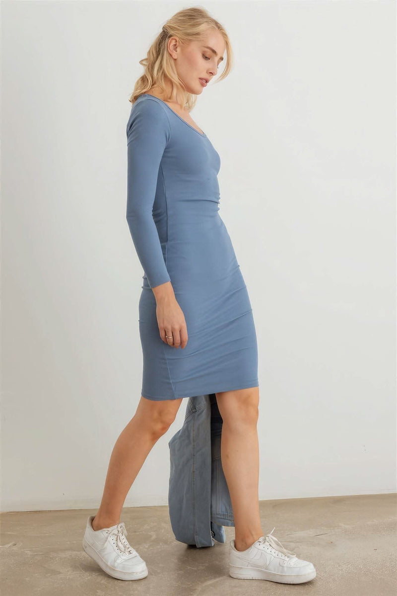 Ribbed Crew Neck Long Sleeve Mini Dress - Fit Me For 20