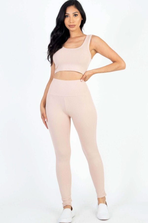 Ribbed Crop Top & Leggings Set - Fit Me For 20