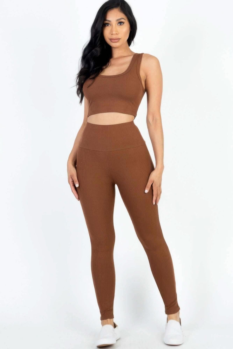 Ribbed Crop Top & Leggings Set - Fit Me For 20